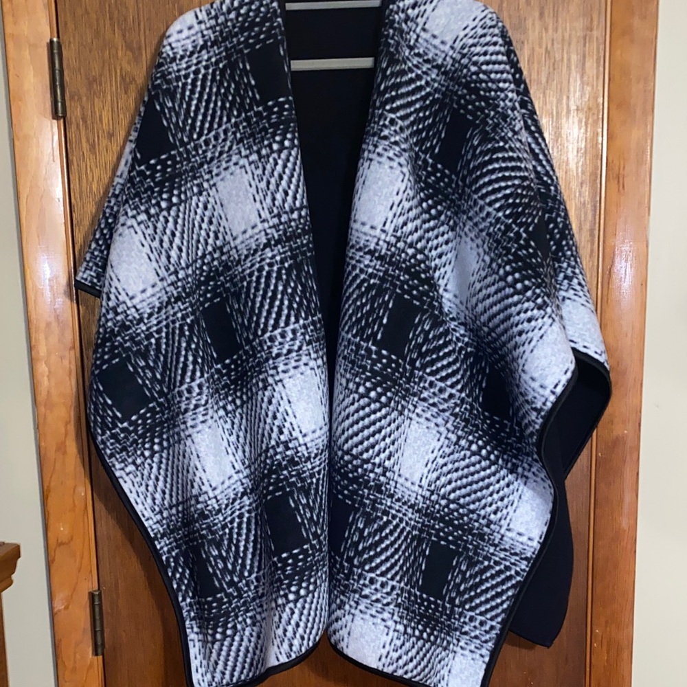 Black and White Reversible Plaid Cape & Solid  Black Size Fits All
